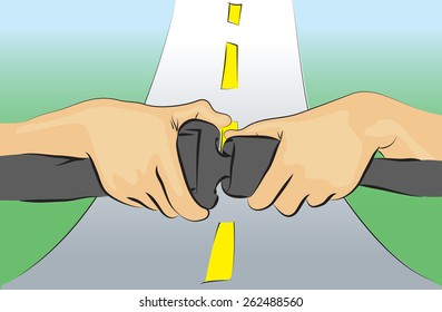 two hand use safety belt on white background.drawing hand style