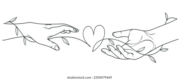 Zwei Hand mit Herz-Linie-Kunst, Vektorgrafik