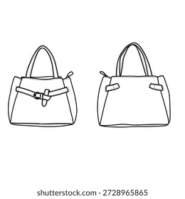 Zwei Handtaschendesigns mit klassischen Formen und detaillierten Akzenten, perfekt für Modeillustrationen und Accessoire-Designprojekte.