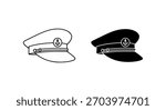Two hand,drawn captain,s hats, one in outline and one filled in black, featuring an anchor emblem.