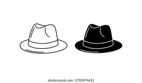 Dos sombreros de fedora dibujados a mano, uno blanco y otro negro, presentados uno al lado del otro sobre un fondo blanco.