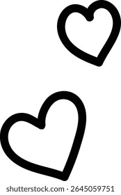 Two hand-drawn heart shapes with bold outlines. The hearts are sketched in a playful and simplistic style. Cartoon vector illustration.