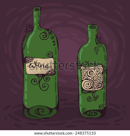 Two hand-drawn wine bottles