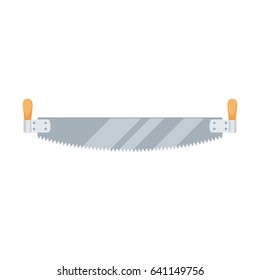 Two handed saw. Repair tool. Woodcutter, lumberjack, builder or carpenter instruments vector illustration.