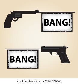 two handguns fire banner with text eps10
