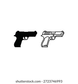 Two handguns side by side one black and one outlined in black