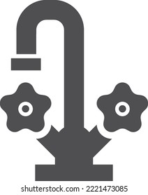 Icono negro de dos manijas. Símbolo del grifo de agua