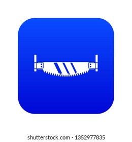 Two handled saw icon digital blue for any design isolated on white vector illustration