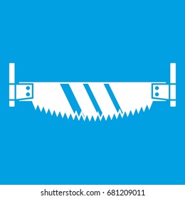 Two handled saw icon white isolated on blue background vector illustration