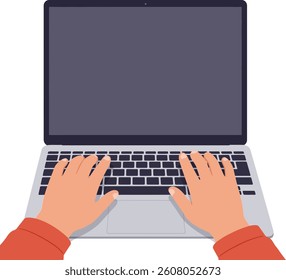 Two hands are actively typing on a laptop keyboard, emphasizing focus and productivity in a minimalistic workspace, conveying a sense of engagement and creativity.