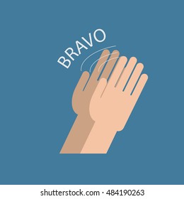 two hands applauding. Style image in flat style. bravo inscription