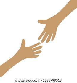 Two hands and arms reaching out to each other. Hands helping each other. Body parts visible close up. Vector illustration