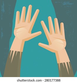 Two hands asking for help and assistance. The grunge texture is removable from the background.