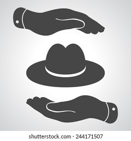 two hands with black hat icon - vector illustration