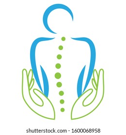 Two hands and body, spine, massage and orthopedics logo