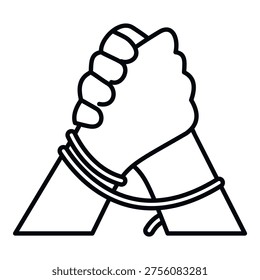 Two hands bound by rope, firmly grasping each other, symbolizing unity and strength