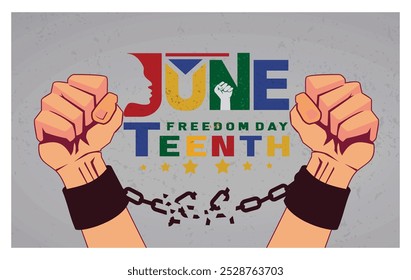 Two hands break the chain. Commemorating African-American Independence Day. Juneteenth concept. Flat vector illustration.