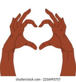 Two hands of brown skin color showing heart shape