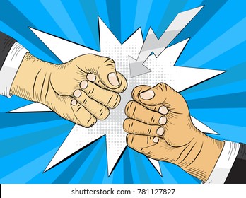 Two hands in bumping together, fighting gesture