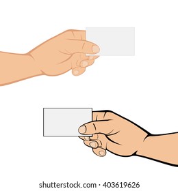 Two hands with cards isolated on white background, illustration.