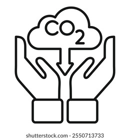 Two hands are carefully holding a cloud with the co2 symbol, representing a focused effort to reduce carbon emissions