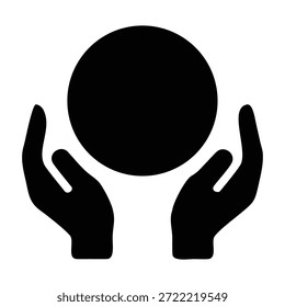 Two hands carefully supporting a dark sphere, a symbol of protection or delicate handling.