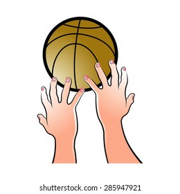 two hands catching basket ball