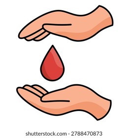 two hands catching a falling red blood drop safely