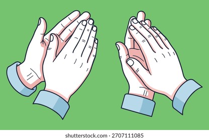 Two hands are clapping against a green background.