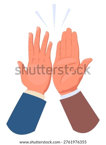 Two hands with clapping palms. Conclusion of deal or successful agreement approval. Partners high five. Applause gesture. Arms clap. Business people cooperation. Vector concept of businessmen teamwork