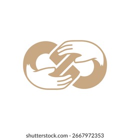 Two hands clasped together, forming an infinity symbol, representing unity and connection.