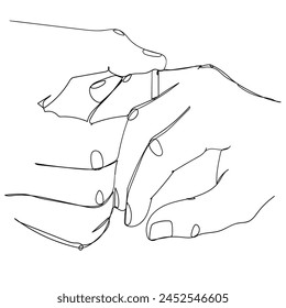 Two hands clasped together in a simple line drawing, symbolizing unity, connection, and support