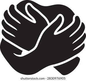 Two hands clasped together in a supportive embrace, black and white representing unity, friendship, partnership, and solidarity