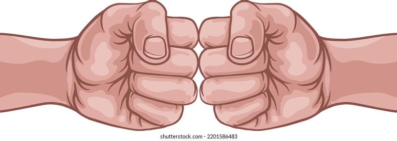 Two hands clenched in fists performing a fist bump or punching in a comic book pop art cartoon style