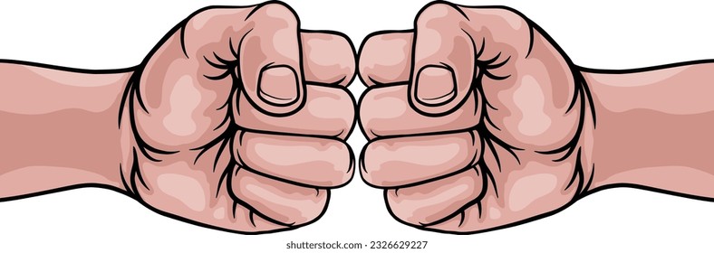 Two hands clenched in fists performing a fist bump or punching in a comic book pop art cartoon style