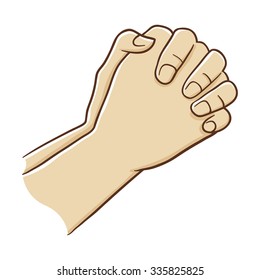 Two Hands Closed Tightly Praying, Vector Illustration