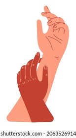 Two hands close-up. Two people joining hands.