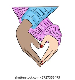 Dos manos, uniéndose para formar una forma de corazón. 