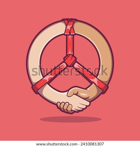 Two hands connected by the peace sign give a handshake vector illustration. Love, Diversity design concept.