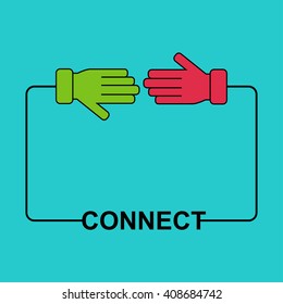 Two hands connecting power cable. Popular hand connecting teamwork icon concept isolated vector