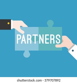 Two hands connecting puzzle elements, Partnership Concept