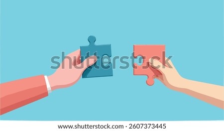two hands connecting puzzle pieces symbolizing unity and collaboration