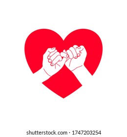 dos manos son Pellizque contrato juntos en la forma del corazón rojo. negocios, amor, unión, relación, promesas, vacaciones, estímulo, concepto armonioso. 