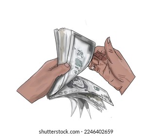 dos manos cuentan el dinero con un fondo blanco