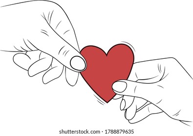  two hands couple holding heart hand drawn vector illustration sketch doodle