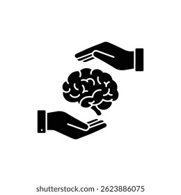 Dos manos acunando el cerebro que simboliza la Asistencia mental - Icono de la salud mental