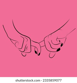 two hands crossed index fingers isolated on pink background. the concept of romantic relationships, support, ask for forgiveness, reconciling or just hold on to each other. simple sign for web, print