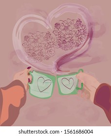two hands with a cup in hand and heart