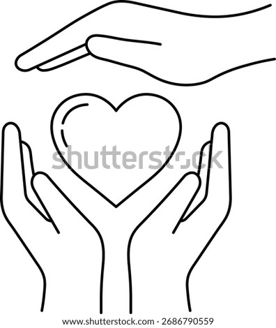 Two hands cupping a heart symbol outline protection care