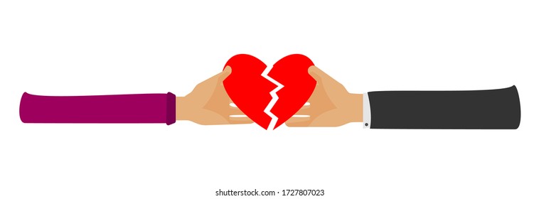 Two hands are cut out from behind the heart. Relationships during the epidemic, conflict and rupture.